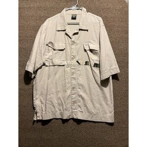 DISS Men's Linen Blend Safari Shirt Off White/Bone‎ L Shirt Sleeve